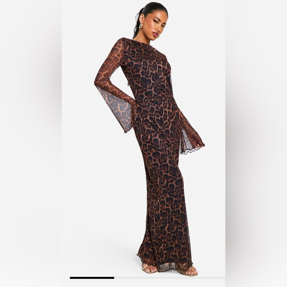 Leopard Print Form Fitting Scoop Back Maxi Dress
